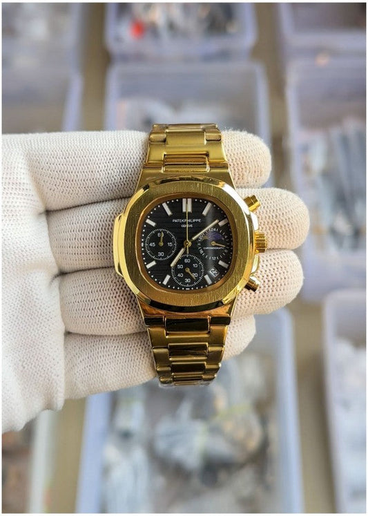 Patek_philippe Nautilus Steel Sun Moon Gold-Black