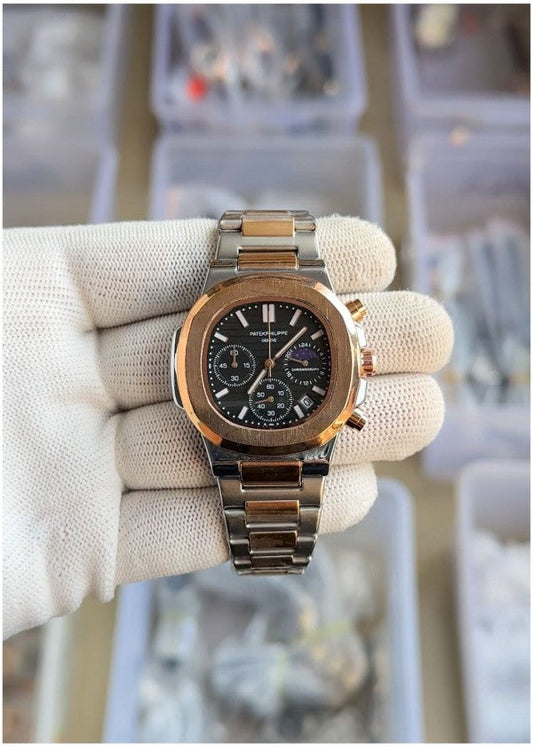 Patek_philippe Nautilus Steel Sun Moon 2Ton-Copper-Black